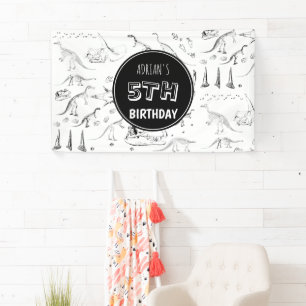 Dinosaur Fossil Bones Pattern Birthday Age Banner