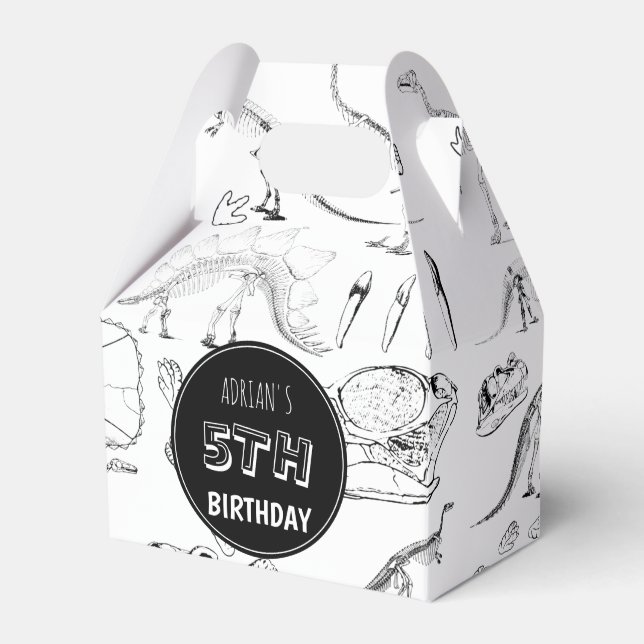 Dinosaur Fossil Bones Pattern Birthday Age Favor Boxes (Front Side)
