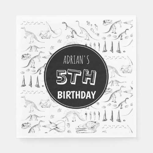 Dinosaur Fossil Bones Pattern Birthday Age  Napkins