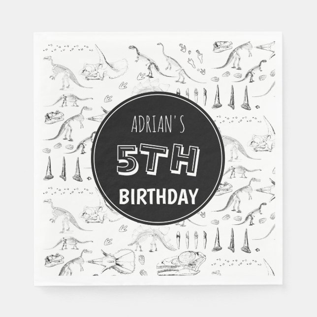 Dinosaur Fossil Bones Pattern Birthday Age  Napkins (Front)