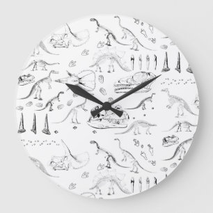 Dinosaur Fossil Bones Pattern Large Clock
