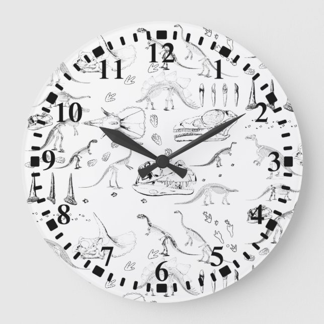 Dinosaur Fossil Bones Pattern Large Clock (Front)