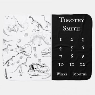 Dinosaur Fossil Bones Pattern Milestone Baby Blanket