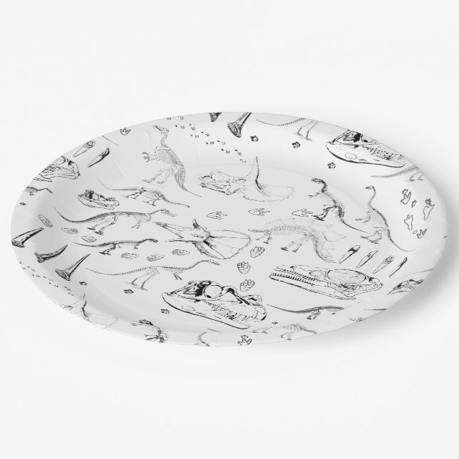 Dinosaur Fossil Bones Pattern Paper Plates (Angled)