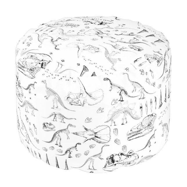 Dinosaur Fossil Bones Pattern Pouf (Angled Front)
