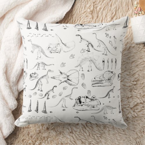 Dinosaur Fossil Bones Pattern Throw Pillow
