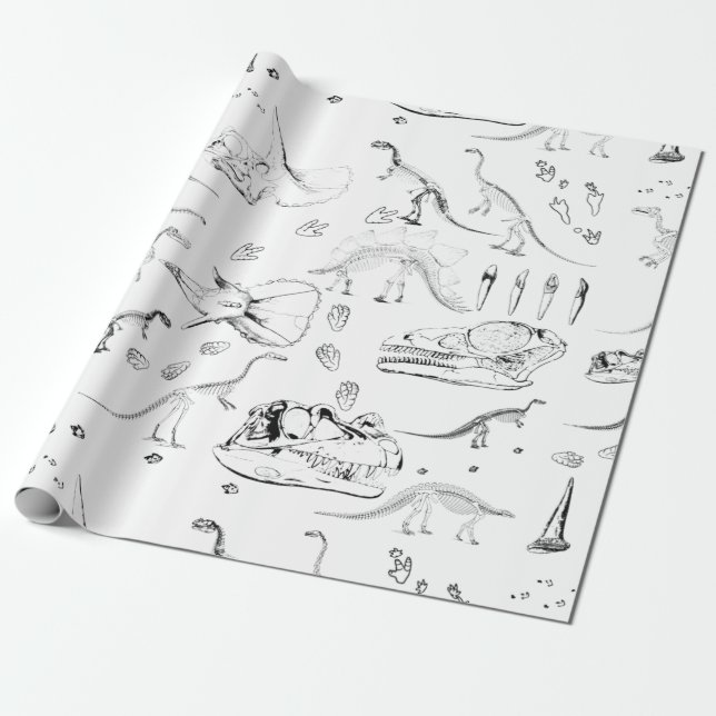 Dinosaur Fossil Bones Pattern Wrapping Paper (Unrolled)