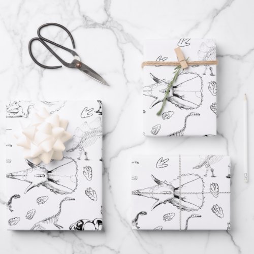 Dinosaur Fossil Bones Pattern Wrapping Paper Sheets