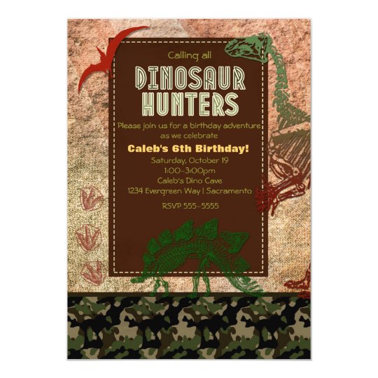 Dinosaur Fossil Camo Birthday Party Invitations