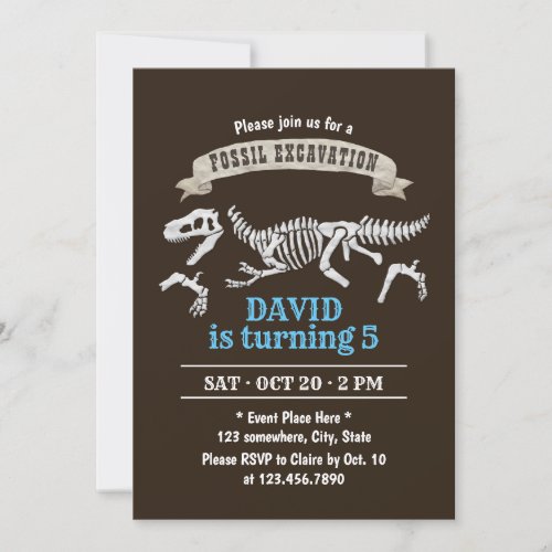 Dinosaur Fossil Excavation Boys Birthday Party Invitation