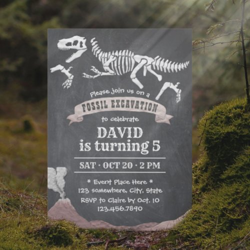 Dinosaur Fossil Excavation Chalkboard Birthday Invitation