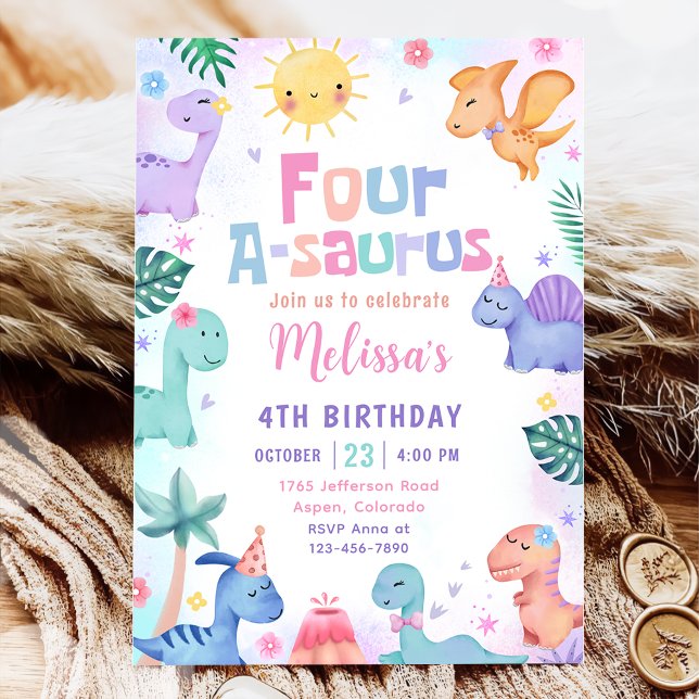 Dinosaur Four-A-Saurus 4th Birthday Party Invitation (Creator Uploaded)