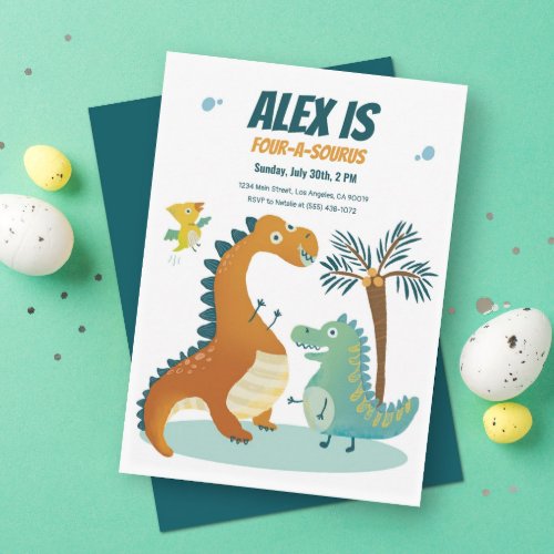 Dinosaur Four_A_Saurus Kids 4th Birthday Invites