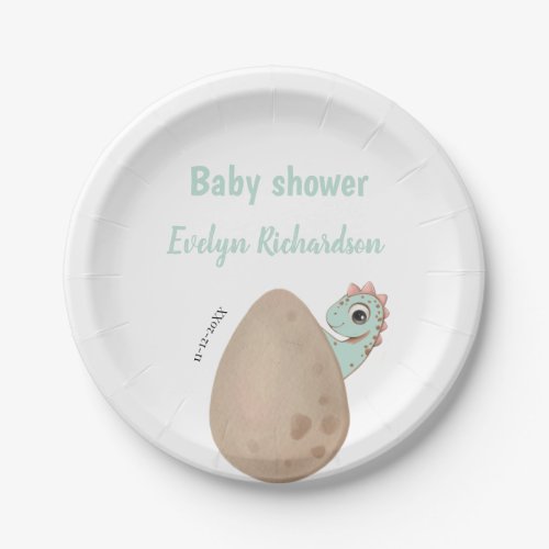 Dinosaur friendly egg cute green baby shower paper plates