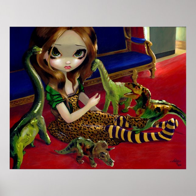 Dinosaur Friends 3 ART PRINT fantasy lowbrow goth (Front)