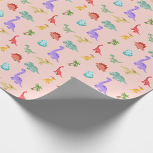 Dinosaur Friends Wrapping Paper - Pink