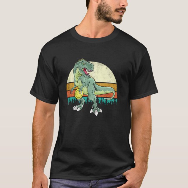 Dinosaur Frolf Player  T Rex Golfer Dino Retro Dis T-Shirt (Front)