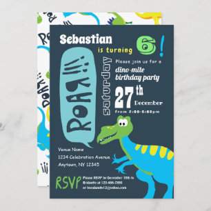 Dinosaur Fun Birthday Party, Boys Dino Mite Invitation