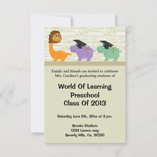 Dinosaur Fun Preschool Or Kindergarten Graduation Invitation (Front)
