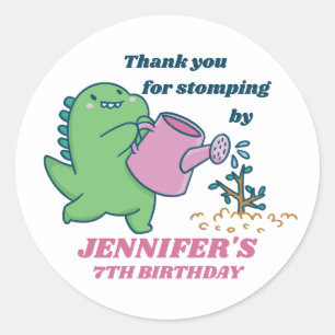 Dinosaur Gardening Cartoon Kids Birthday Party Classic Round Sticker