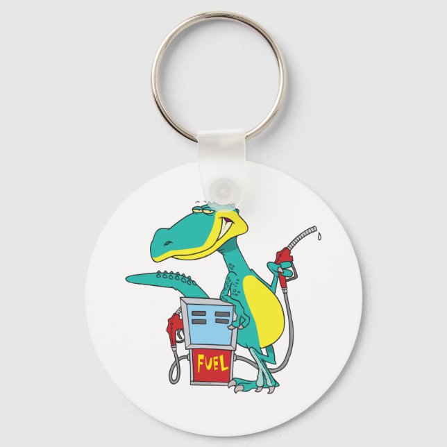 dinosaur gas pump fossil fuel cartoon keychain (Front)