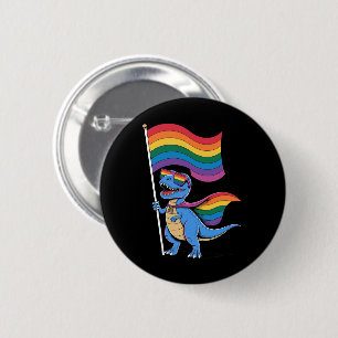 Dinosaur Gay Pride LGBT Rainbow Flag  Button