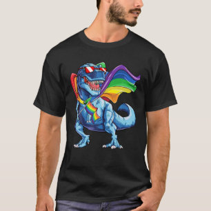 Dinosaur Gay Pride LGBT Rainbow Flag T Rex Sunglas T-Shirt