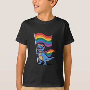 Dinosaur Gay Pride LGBT Rainbow Flag T-Shirt