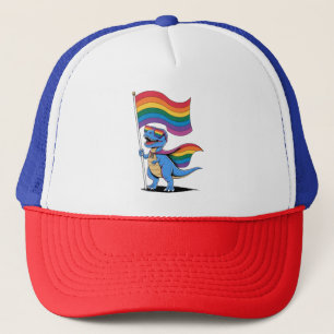 Dinosaur Gay Pride LGBT Rainbow Flag  Trucker Hat