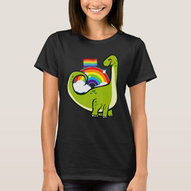 Dinosaur Gay Pride Rainbow Flag LGBT Lesbian Bisex T-Shirt (Front)