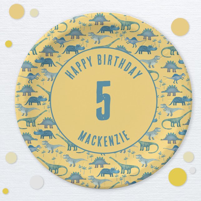Dinosaur Gender Neutral Kids Birthday Party Paper Plates (Dinosaur party personalized paper plates)