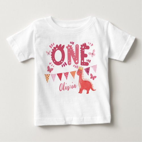 Dinosaur Girl 1st Birthday Party  Baby T_Shirt