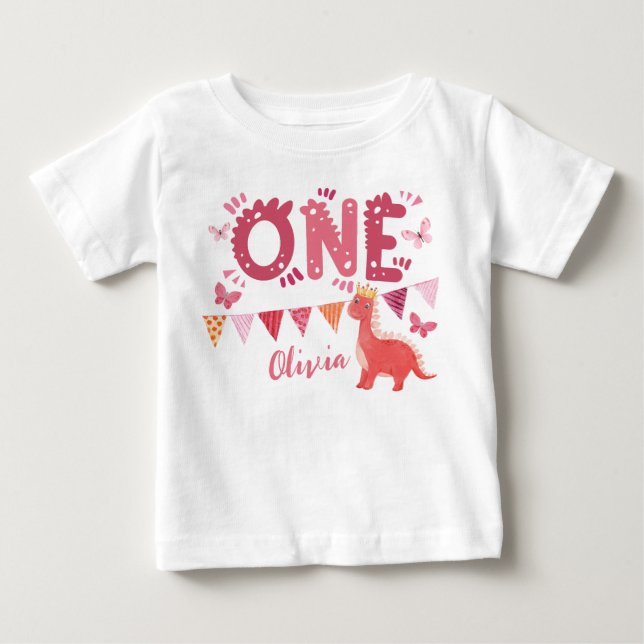 Dinosaur Girl 1st Birthday Party  Baby T-Shirt (Front)