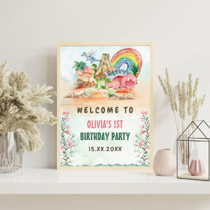 Dinosaur Girl 1st Birthday Party Foam Board