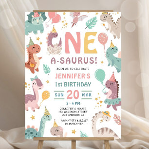 Dinosaur Girl 1st Birthday Welcome Sign Foam Board