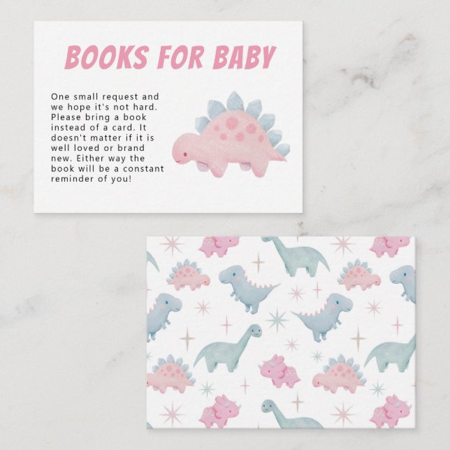 Dinosaur Girl Baby Shower Book Request Enclosure Card (Front/Back)