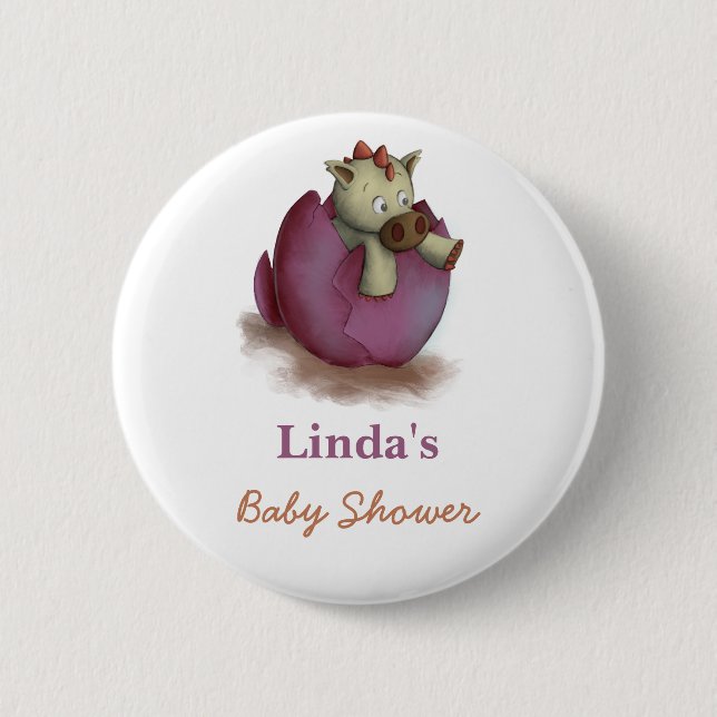 Dinosaur Girl Baby Shower Button (Front)