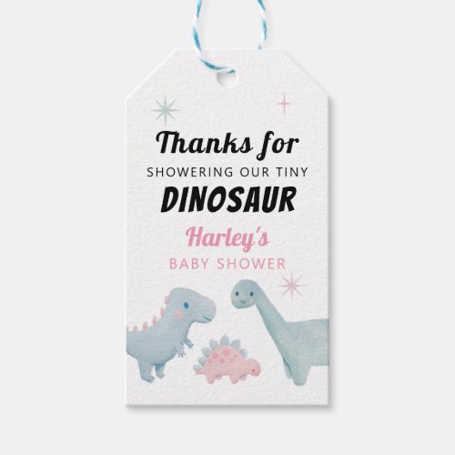 Dinosaur Girl Baby Shower Favor Gift Tags