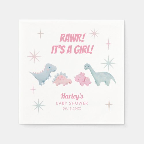 Dinosaur Girl Baby Shower RAWR Napkins