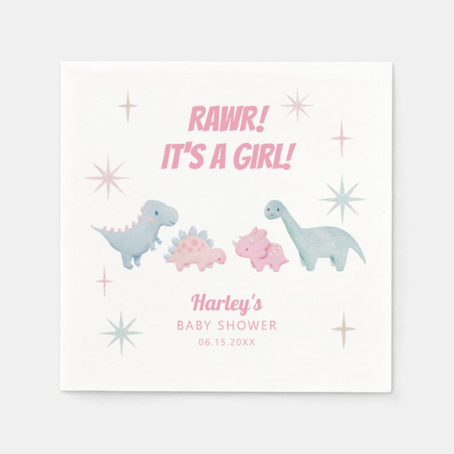 Dinosaur Girl Baby Shower RAWR Napkins (Front)