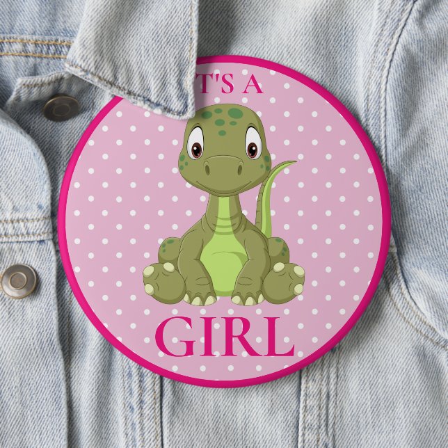 Dinosaur Girl Baby Shower T Rex Button (In Situ)