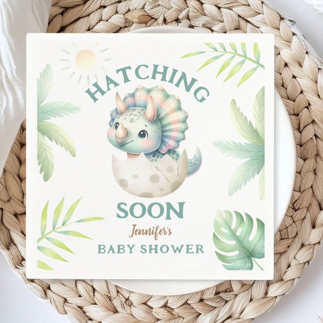 Dinosaur Girl Baby Shower Triceratops Pink Dino Napkins (Creator Uploaded)