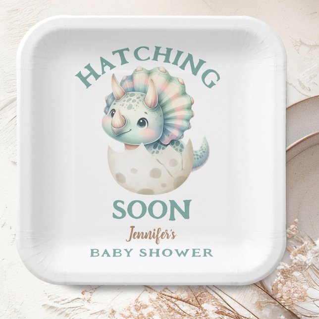 Dinosaur Girl Baby Shower Triceratops Pink Dino Paper Plates (Creator Uploaded)