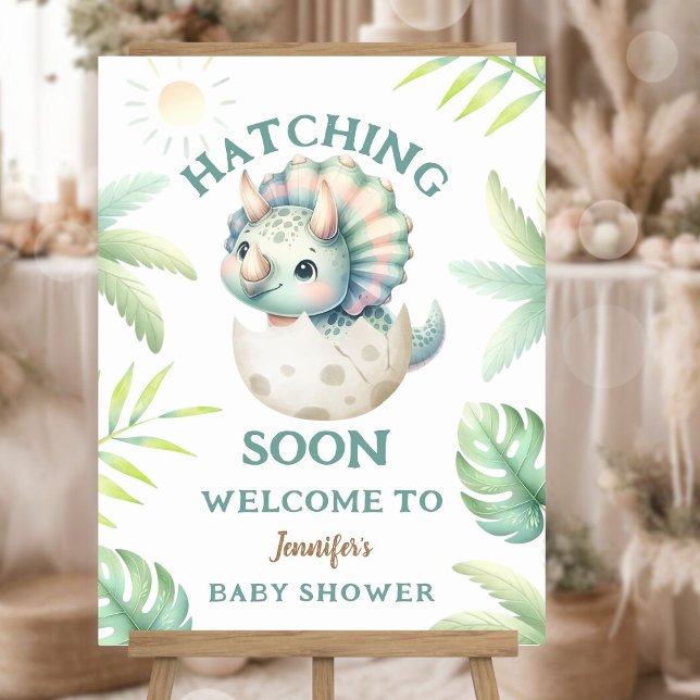 Dinosaur Girl Baby Shower Triceratops Welcome Sign (Creator Uploaded)