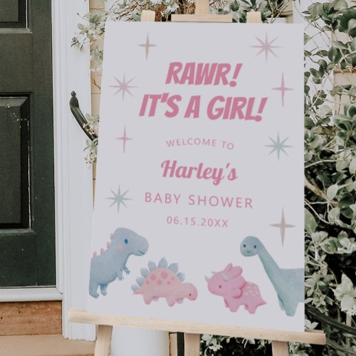 Dinosaur Girl Baby Shower Welcome Sign