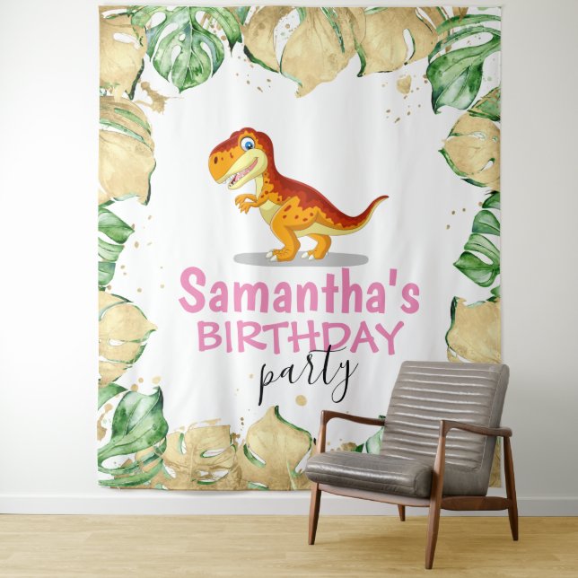 Dinosaur Girl BIRTHDAY Backdrop (In Situ)