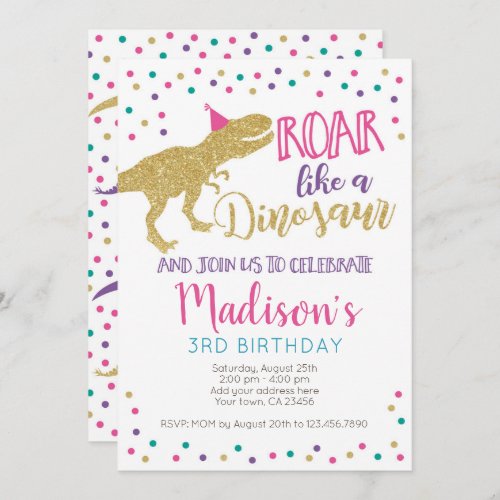 Dinosaur Girl Birthday Invitation