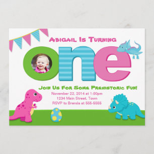 Dinosaur Girl Birthday Invitation 1st Birthday
