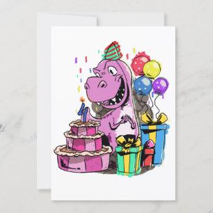Dinosaur Girl Birthday Party 4 Invitation