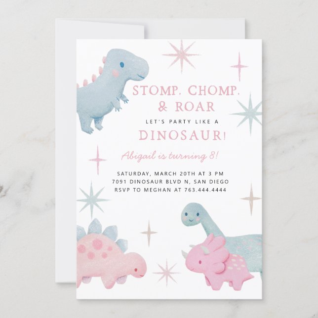 Dinosaur Girl Birthday Party Invitation (Front)